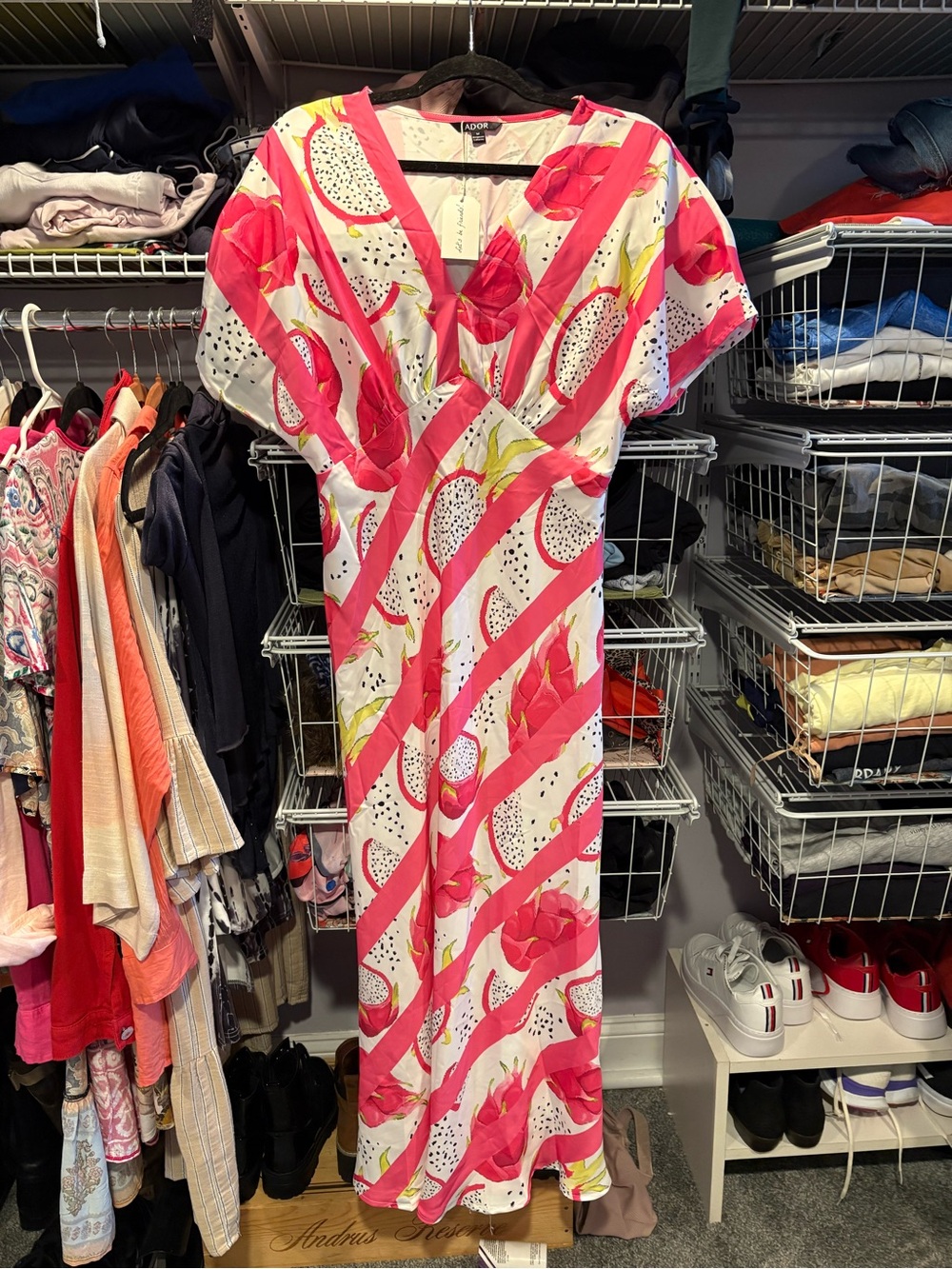 Adore Pink White Tropical Print Wrap Maxi Dress